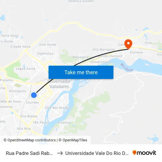 Rua Padre Sadi Rabelo, 346 to Universidade Vale Do Rio Doce - Ceu map