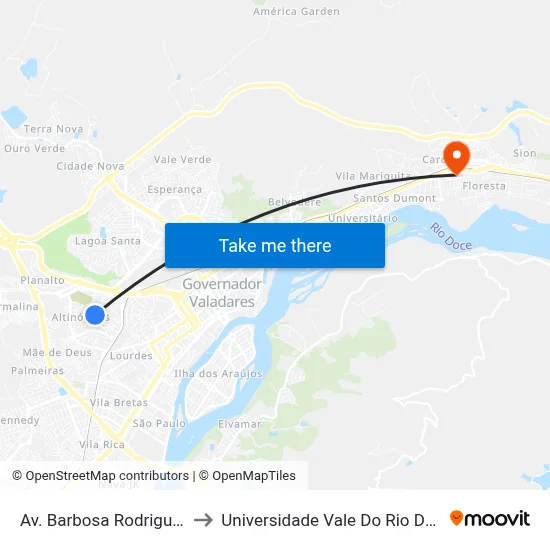 Av. Barbosa Rodrigues, 926 to Universidade Vale Do Rio Doce - Ceu map
