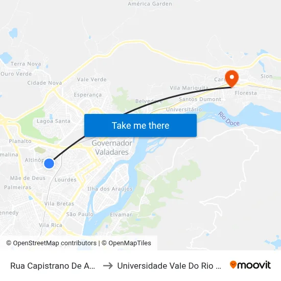 Rua Capistrano De Abreu, 285 to Universidade Vale Do Rio Doce - Ceu map