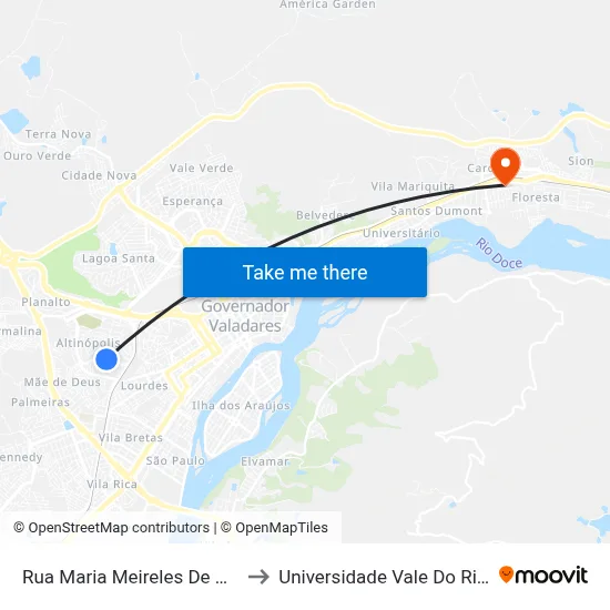 Rua Maria Meireles De Almeida, 2152 to Universidade Vale Do Rio Doce - Ceu map