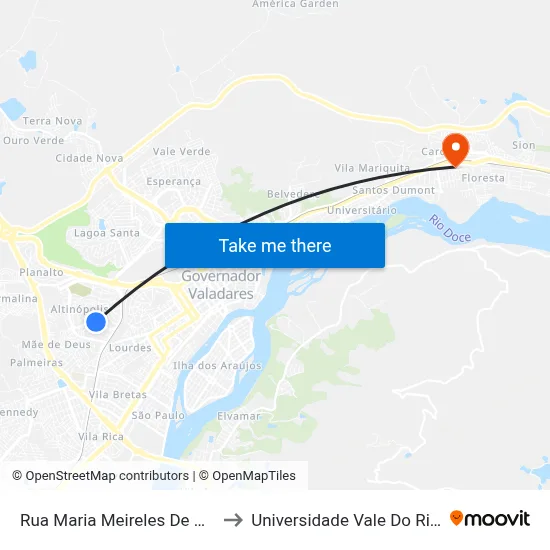 Rua Maria Meireles De Almeida, 2155 to Universidade Vale Do Rio Doce - Ceu map