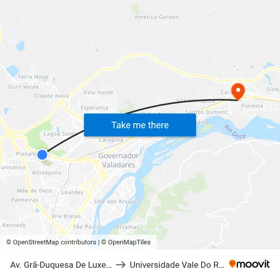 Av. Grã-Duquesa De Luxemburgo, 5073 to Universidade Vale Do Rio Doce - Ceu map