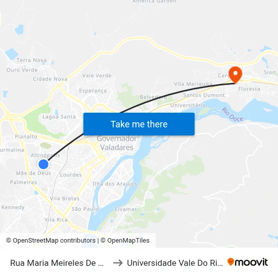 Rua Maria Meireles De Almeida, 1651 to Universidade Vale Do Rio Doce - Ceu map