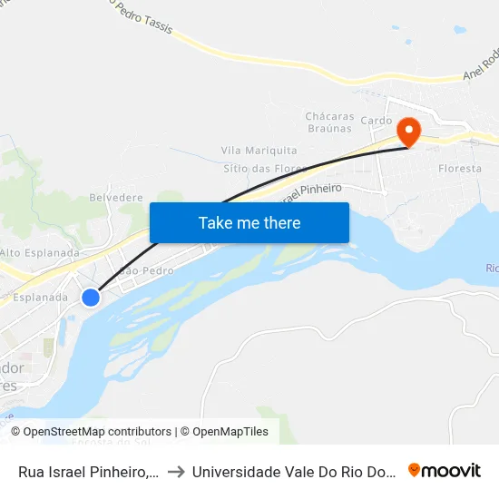 Rua Israel Pinheiro, 1215 to Universidade Vale Do Rio Doce - Ceu map