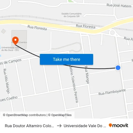 Rua Doutor Altamiro Colombo Ribeiro, 517 to Universidade Vale Do Rio Doce - Ceu map