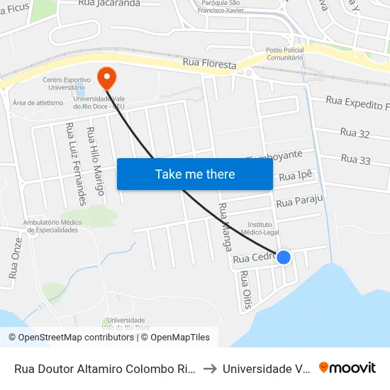Rua Doutor Altamiro Colombo Ribeiro, 530 | Ponto De Retorno Do Floresta to Universidade Vale Do Rio Doce - Ceu map