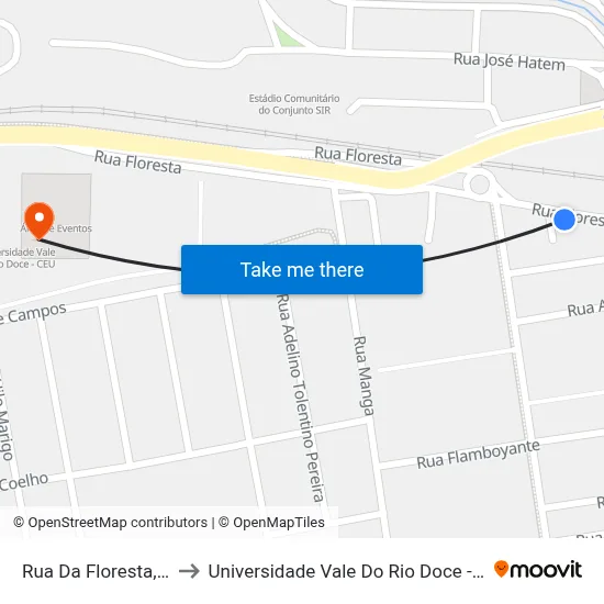 Rua Da Floresta, 97 to Universidade Vale Do Rio Doce - Ceu map