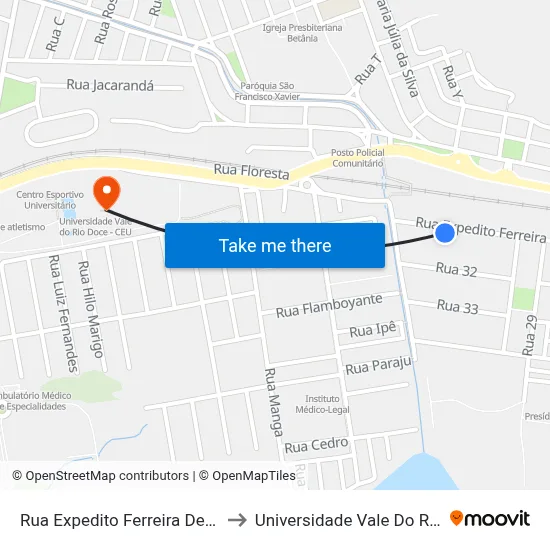 Rua Expedito Ferreira De Carvalho, 449 to Universidade Vale Do Rio Doce - Ceu map