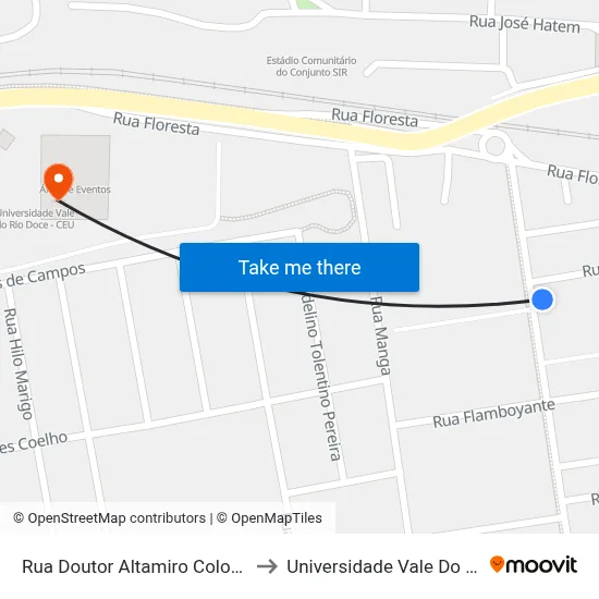 Rua Doutor Altamiro Colombo Ribeiro, 518 to Universidade Vale Do Rio Doce - Ceu map