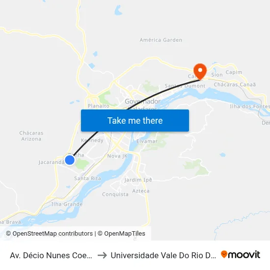 Av. Décio Nunes Coelho, 647 to Universidade Vale Do Rio Doce - Ceu map
