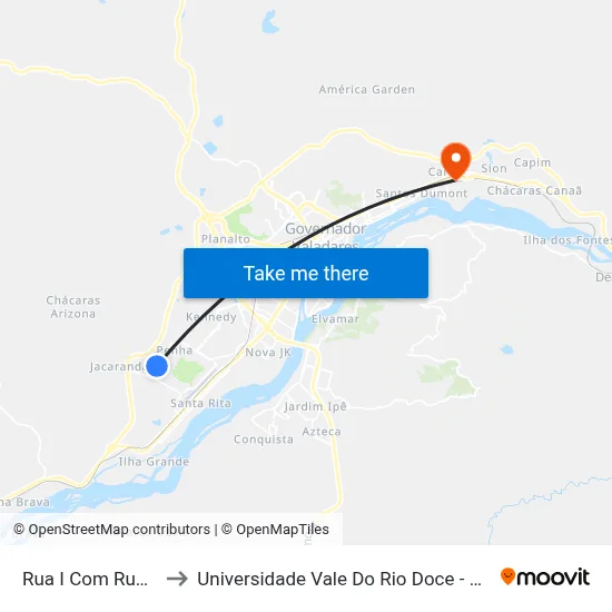 Rua I Com Rua D to Universidade Vale Do Rio Doce - Ceu map