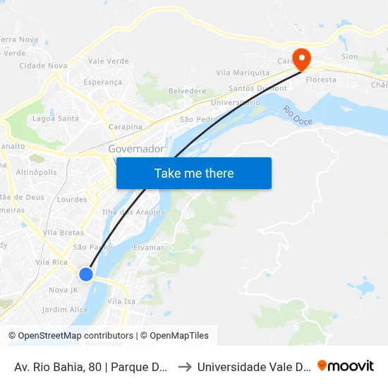 Av. Rio Bahia, 80 | Parque De Exposição, Portão 13 to Universidade Vale Do Rio Doce - Ceu map