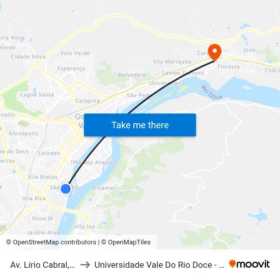 Av. Lírio Cabral, 44 to Universidade Vale Do Rio Doce - Ceu map