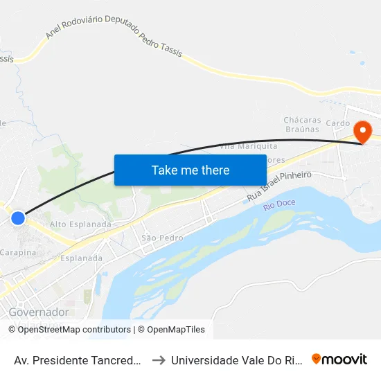 Av. Presidente Tancredo Neves, 889 to Universidade Vale Do Rio Doce - Ceu map