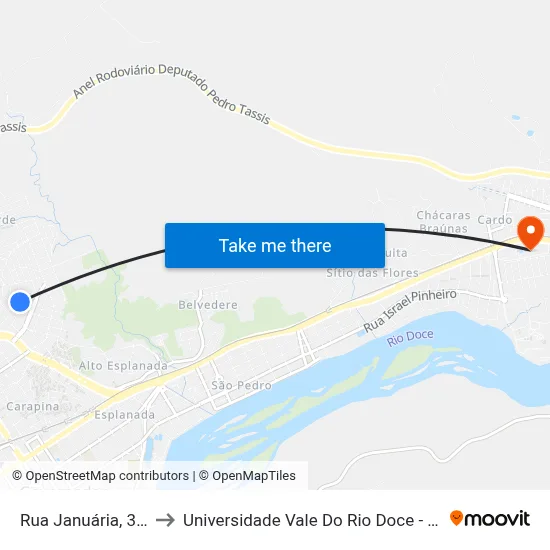 Rua Januária, 325 to Universidade Vale Do Rio Doce - Ceu map