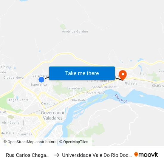 Rua Carlos Chagas, 515 to Universidade Vale Do Rio Doce - Ceu map