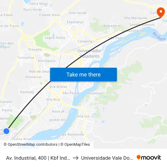 Av. Industrial, 400 | Kbf Indústria De Bebidas to Universidade Vale Do Rio Doce - Ceu map