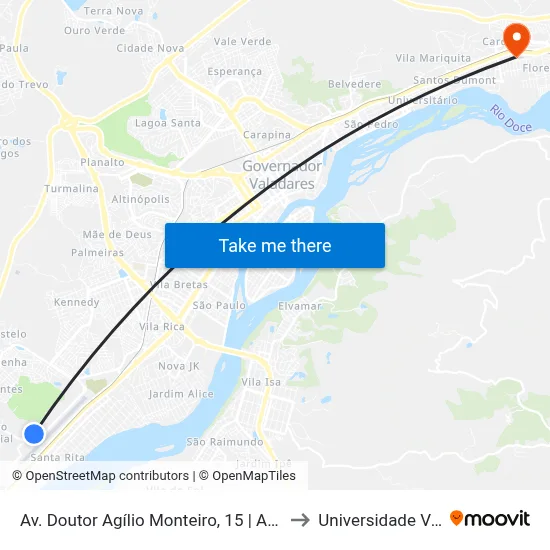 Av. Doutor Agílio Monteiro, 15 | Aeroporto Coronel Altino Machado De Oliveira to Universidade Vale Do Rio Doce - Ceu map