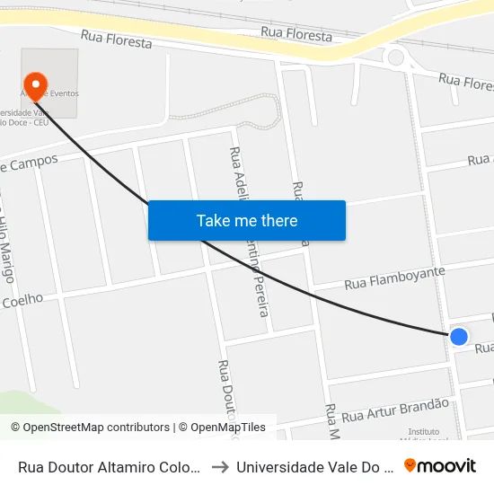 Rua Doutor Altamiro Colombo Ribeiro, 172 to Universidade Vale Do Rio Doce - Ceu map