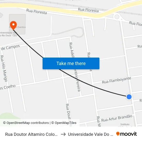 Rua Doutor Altamiro Colombo Ribeiro, 175 to Universidade Vale Do Rio Doce - Ceu map