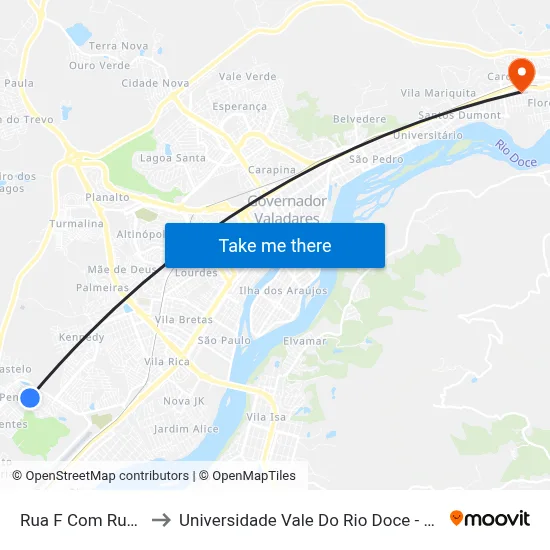 Rua F Com Rua L to Universidade Vale Do Rio Doce - Ceu map