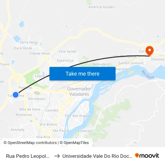 Rua Pedro Leopoldo, 41 to Universidade Vale Do Rio Doce - Ceu map