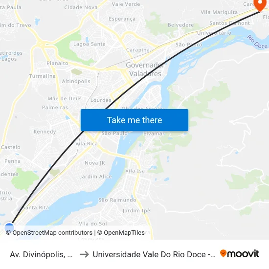 Av. Divinópolis, 491 to Universidade Vale Do Rio Doce - Ceu map