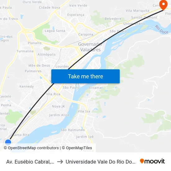Av. Eusébio Cabral, 6023 to Universidade Vale Do Rio Doce - Ceu map