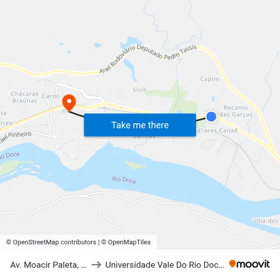 Av. Moacir Paleta, 3350 to Universidade Vale Do Rio Doce - Ceu map
