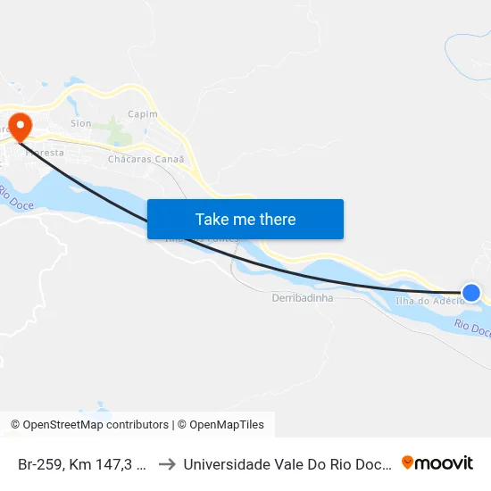Br-259, Km 147,3 Leste to Universidade Vale Do Rio Doce - Ceu map