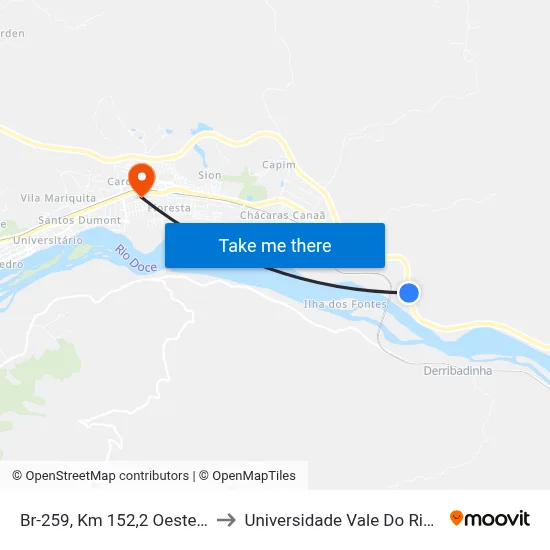 Br-259, Km 152,2 Oeste | Maxixeiro to Universidade Vale Do Rio Doce - Ceu map
