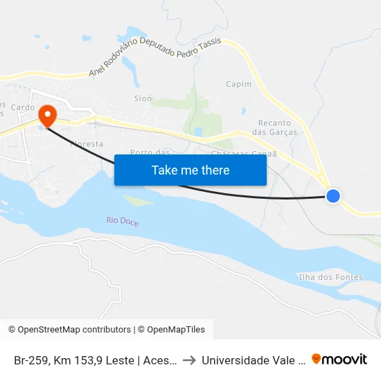Br-259, Km 153,9 Leste | Acesso A Governador Valadares to Universidade Vale Do Rio Doce - Ceu map