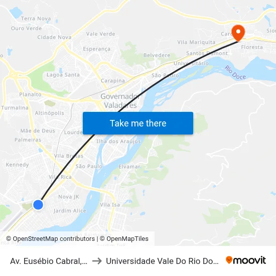 Av. Eusébio Cabral, 3349 to Universidade Vale Do Rio Doce - Ceu map