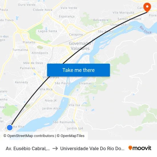 Av. Eusébio Cabral, 5480 to Universidade Vale Do Rio Doce - Ceu map