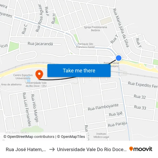 Rua José Hatem, 386 to Universidade Vale Do Rio Doce - Ceu map
