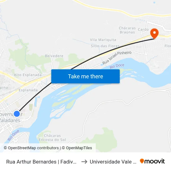 Rua Arthur Bernardes | Fadivale - Governador Valadares to Universidade Vale Do Rio Doce - Ceu map