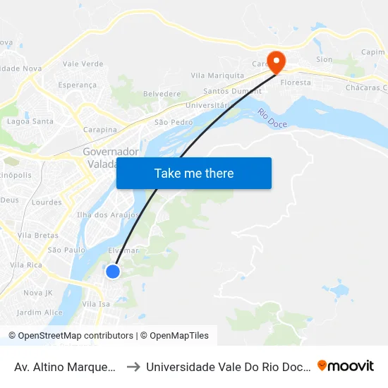 Av. Altino Marques, 300 to Universidade Vale Do Rio Doce - Ceu map