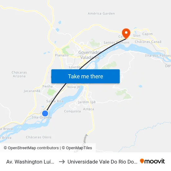 Av. Washington Luís, 3347 to Universidade Vale Do Rio Doce - Ceu map