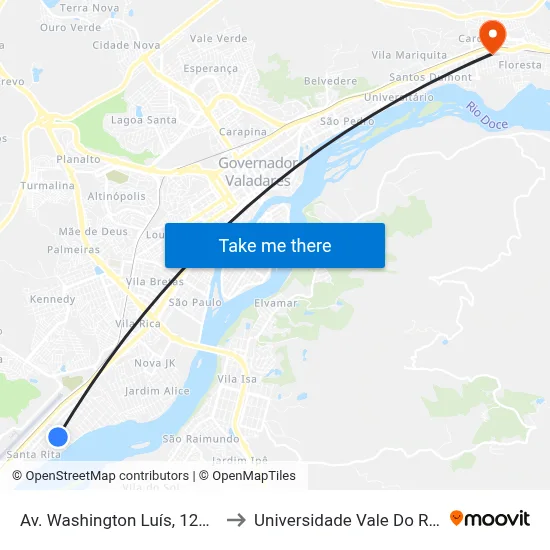 Av. Washington Luís, 1206 | João Melo to Universidade Vale Do Rio Doce - Ceu map
