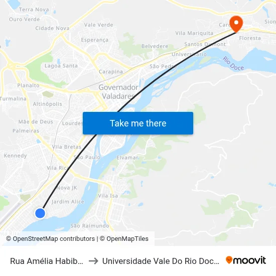 Rua Amélia Habib, 568 to Universidade Vale Do Rio Doce - Ceu map