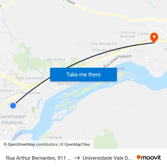 Rua Arthur Bernardes, 911 | Praça De Esportes to Universidade Vale Do Rio Doce - Ceu map