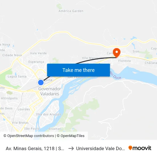 Av. Minas Gerais, 1218 | Sorveteria Alvorada to Universidade Vale Do Rio Doce - Ceu map