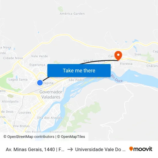 Av. Minas Gerais, 1440 | Farmácia Indiana to Universidade Vale Do Rio Doce - Ceu map