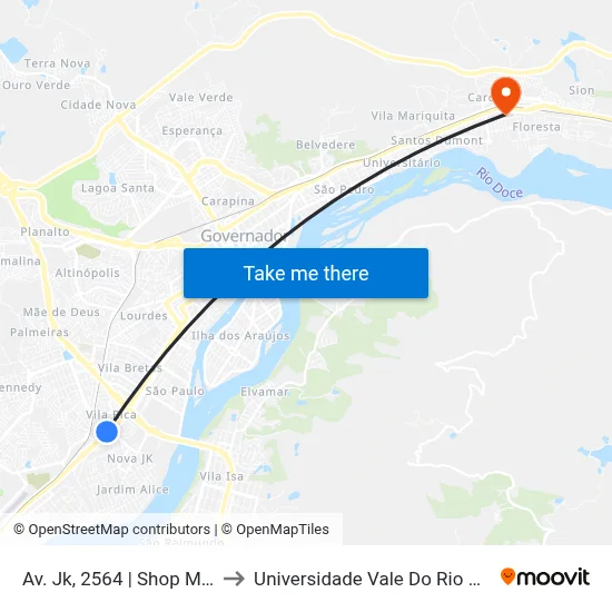 Av. Jk, 2564 | Shop Mercearia to Universidade Vale Do Rio Doce - Ceu map