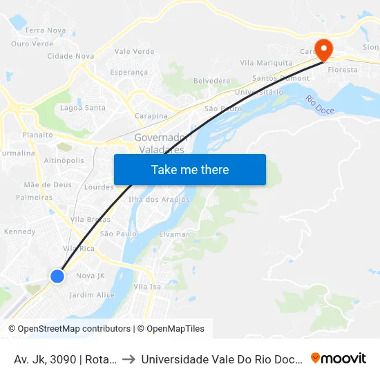 Av. Jk, 3090 | Rotatória to Universidade Vale Do Rio Doce - Ceu map