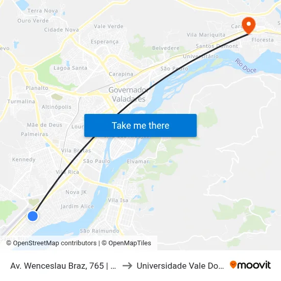Av. Wenceslau Braz, 765 | Clínica Saúde Oral to Universidade Vale Do Rio Doce - Ceu map