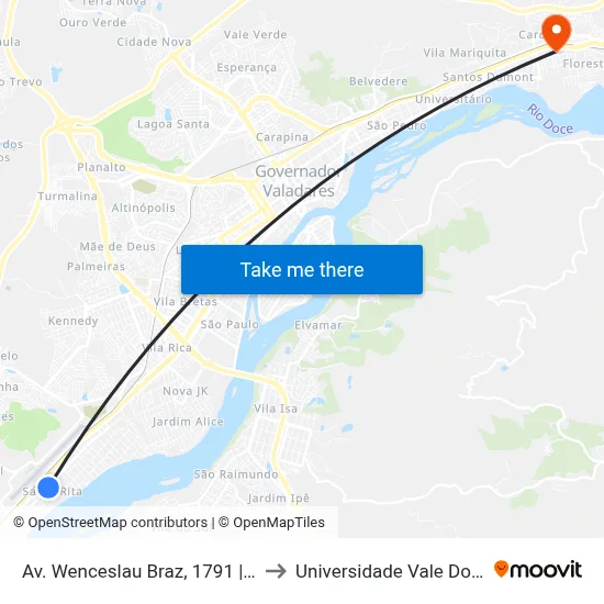 Av. Wenceslau Braz, 1791 | Auto Escola Atual to Universidade Vale Do Rio Doce - Ceu map