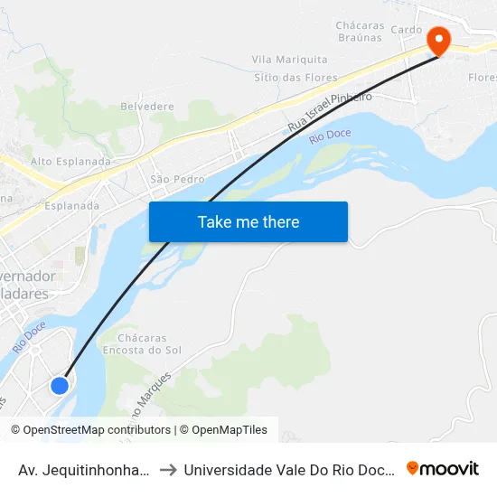 Av. Jequitinhonha, 397 to Universidade Vale Do Rio Doce - Ceu map