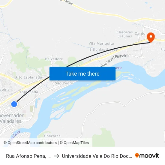 Rua Afonso Pena, 2356 to Universidade Vale Do Rio Doce - Ceu map