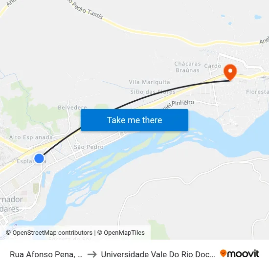 Rua Afonso Pena, 1616 to Universidade Vale Do Rio Doce - Ceu map